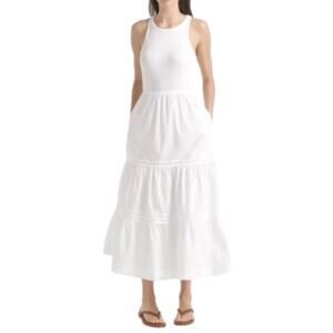NWT J Crew Vintage Maxi Poplin Dress Size XS Women’s White High Neck Tank